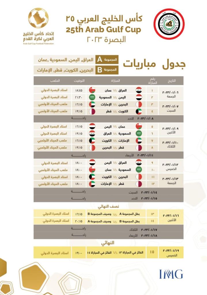 جدول مباريات كأس الخليج.
